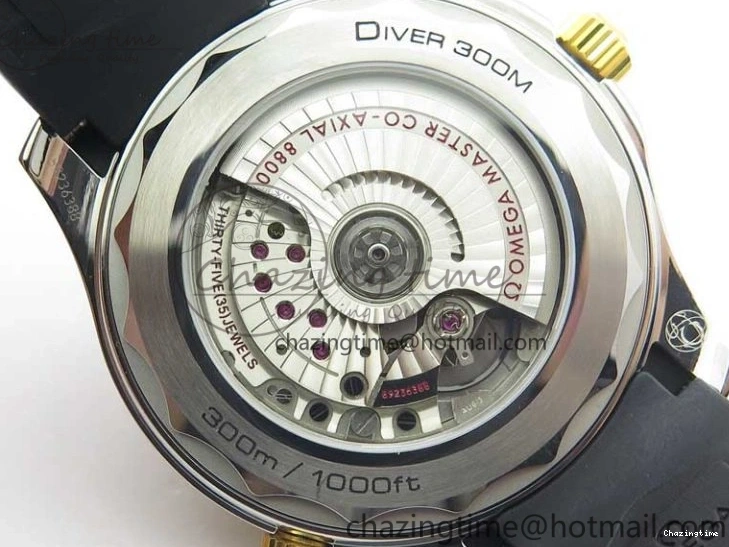 0502 Seasonal 2018 Seamaster Diver 300M SS YG VSF 1:1 Best Edition YG Bezel Black Dial on Black Rubber Strap A 7934